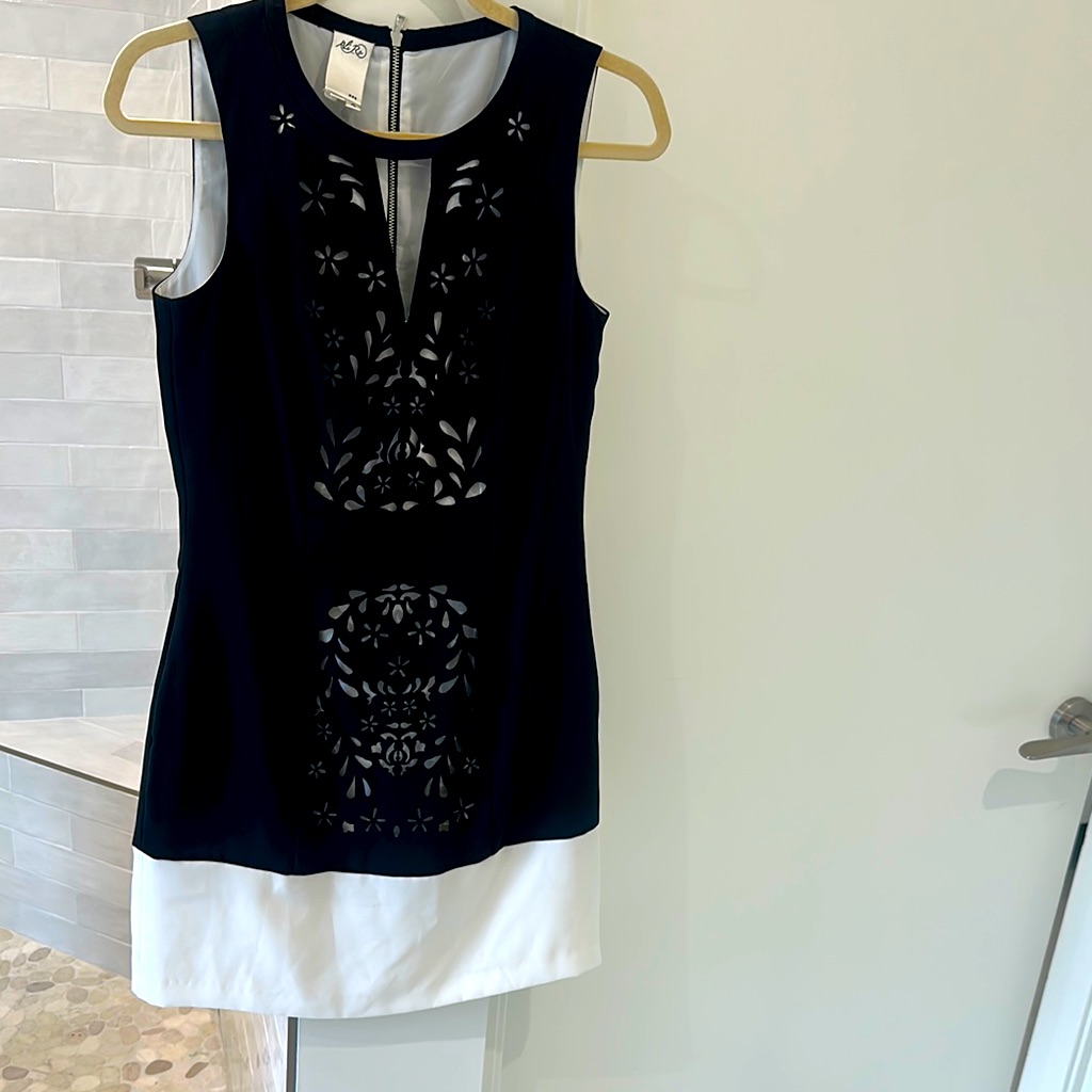 Ali Ro Black And White Floral Laser Cutout Dress Worn Only Once!